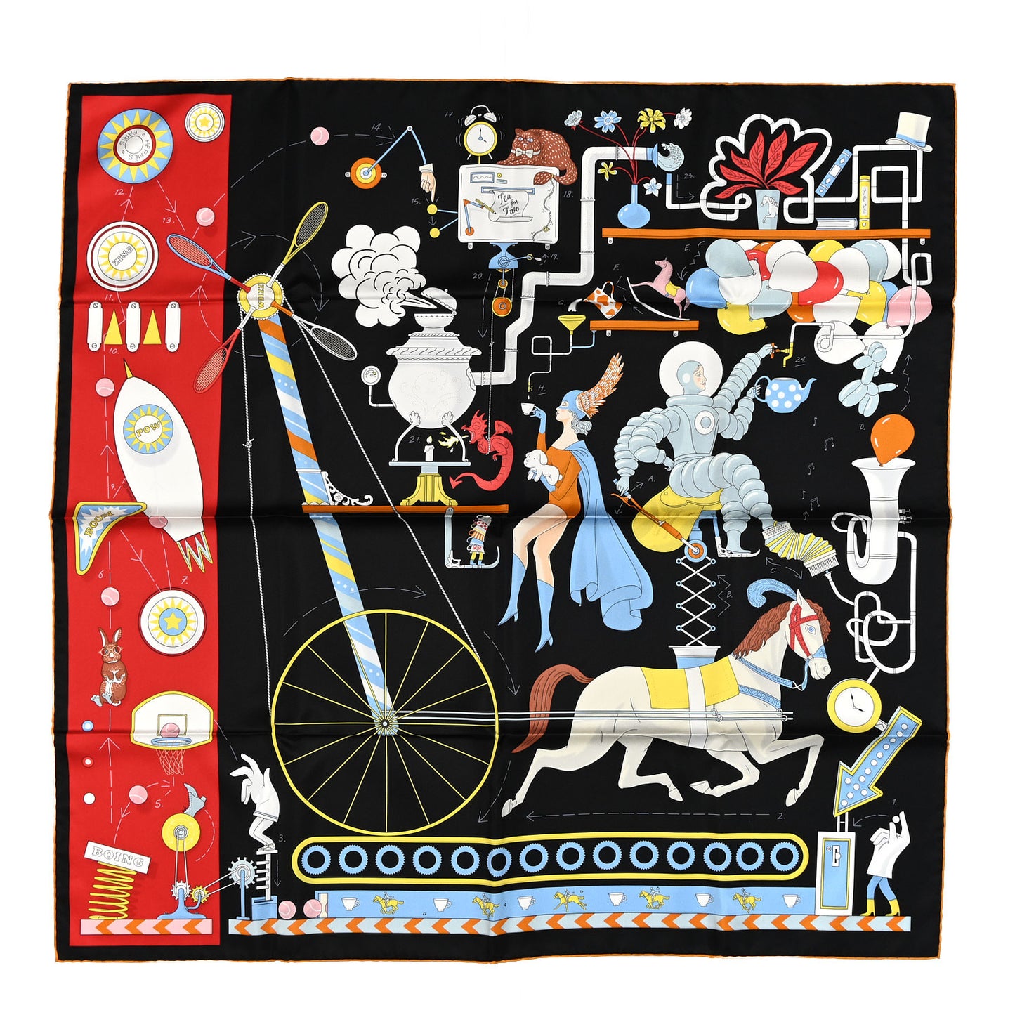 Silk Tea For Two Scarf 90 Black Rouge Multicolor