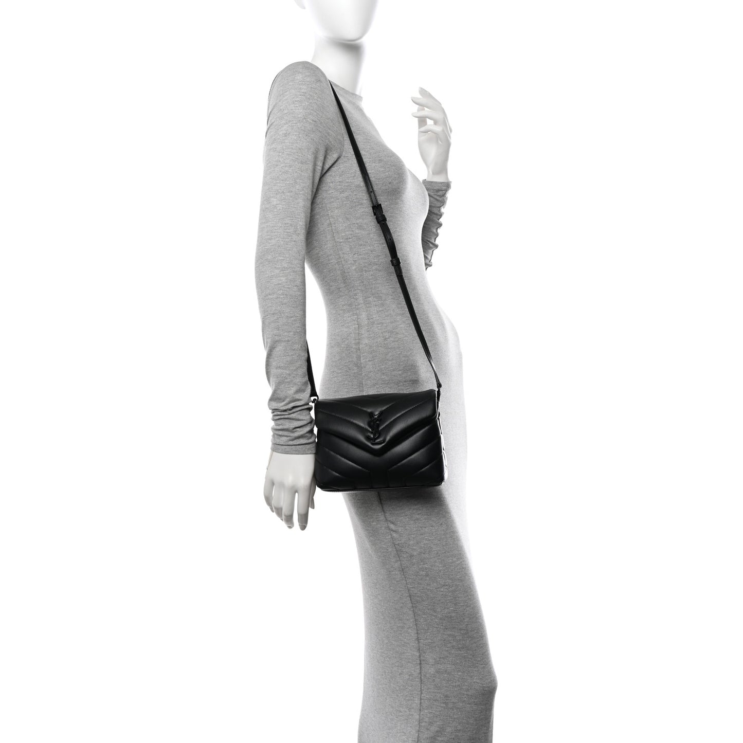 Calfskin Y Quilted Monogram Monochrome Toy Loulou Crossbody Bag Black