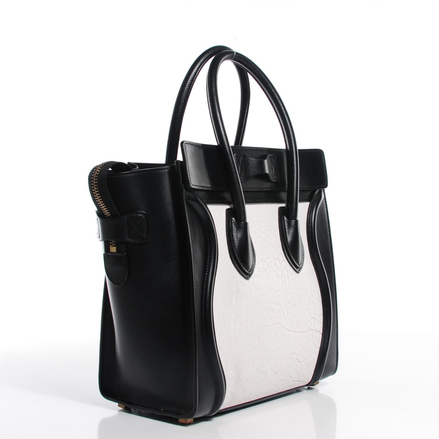 Smooth and Textured Calfskin Micro Bi-Color Luggage Black White