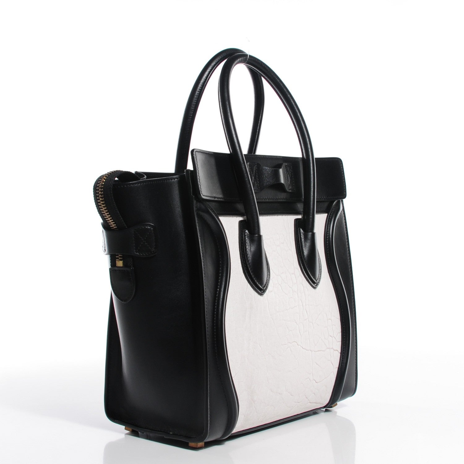 Celine Smooth and Textured Calfskin Micro Bi-Color Luggage Black White 3 of 8