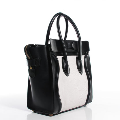 Celine Smooth and Textured Calfskin Micro Bi-Color Luggage Black White 3 of 8