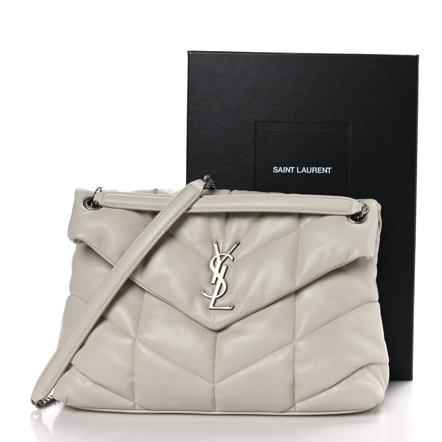 Lambskin Quilted Medium Loulou Puffer Monogram Chain Satchel Crema Soft