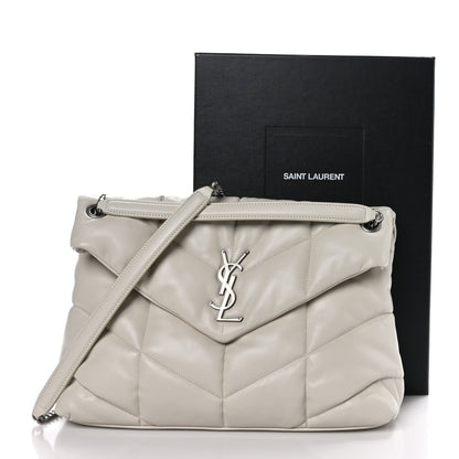 Saint Laurent Lambskin Quilted Medium Loulou Puffer Monogram Chain Satchel Crema Soft 10 of 10
