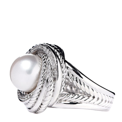 David Yurman Sterling Silver Diamond Pearl 10mm Crossover Ring 54 7 4 of 5