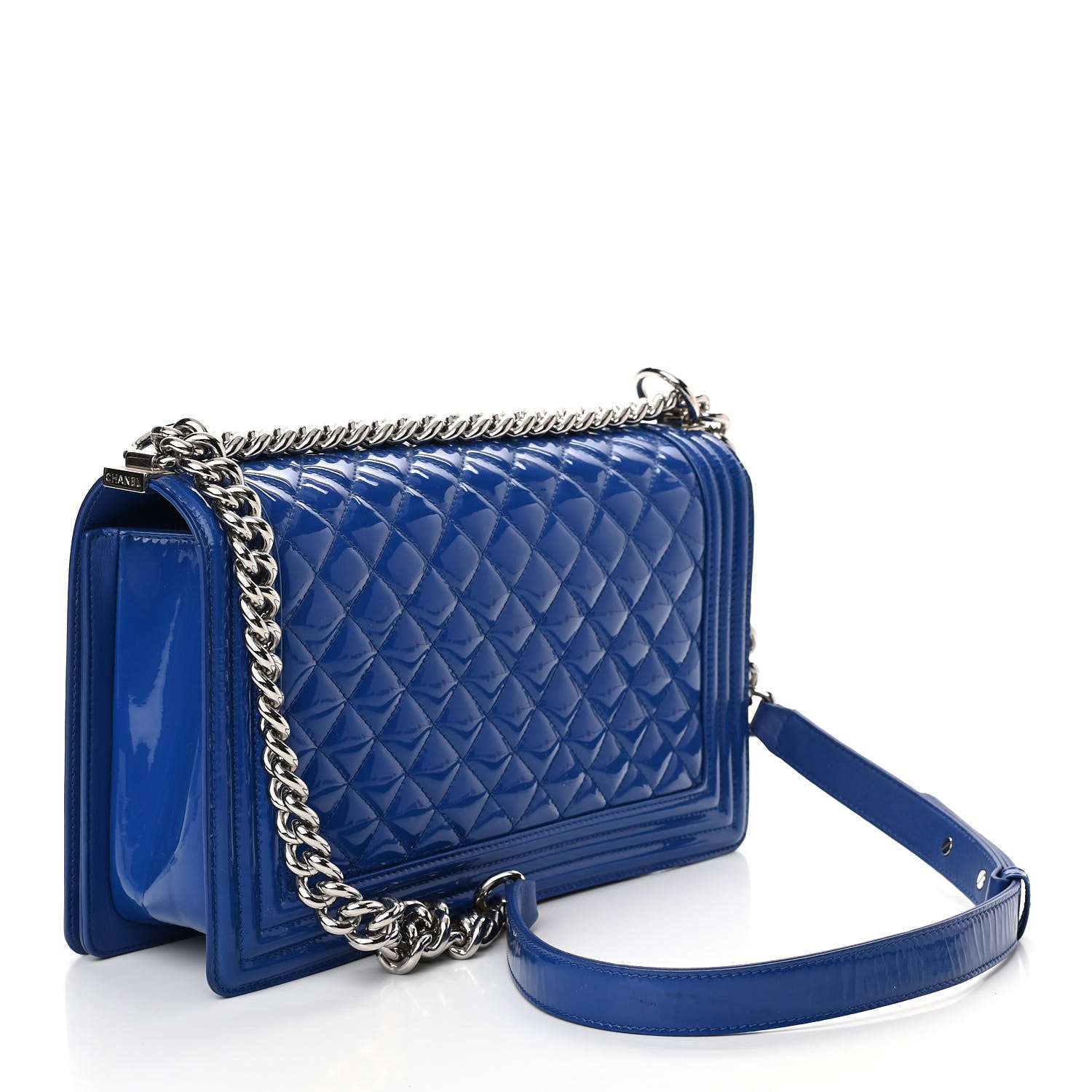 Chanel Patent Calfskin Quilted New Medium Plexiglass Boy Flap Blue 3 of 9