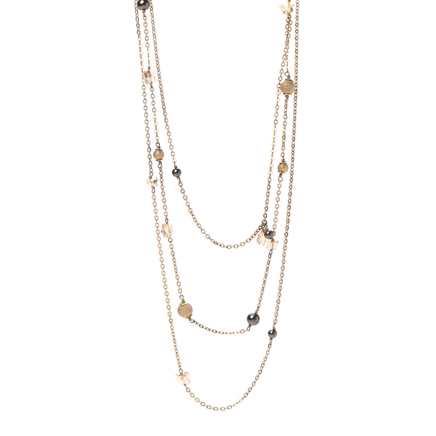 Christian Dior Metal Crystal Multi Strand Necklace Gold 1 of 4
