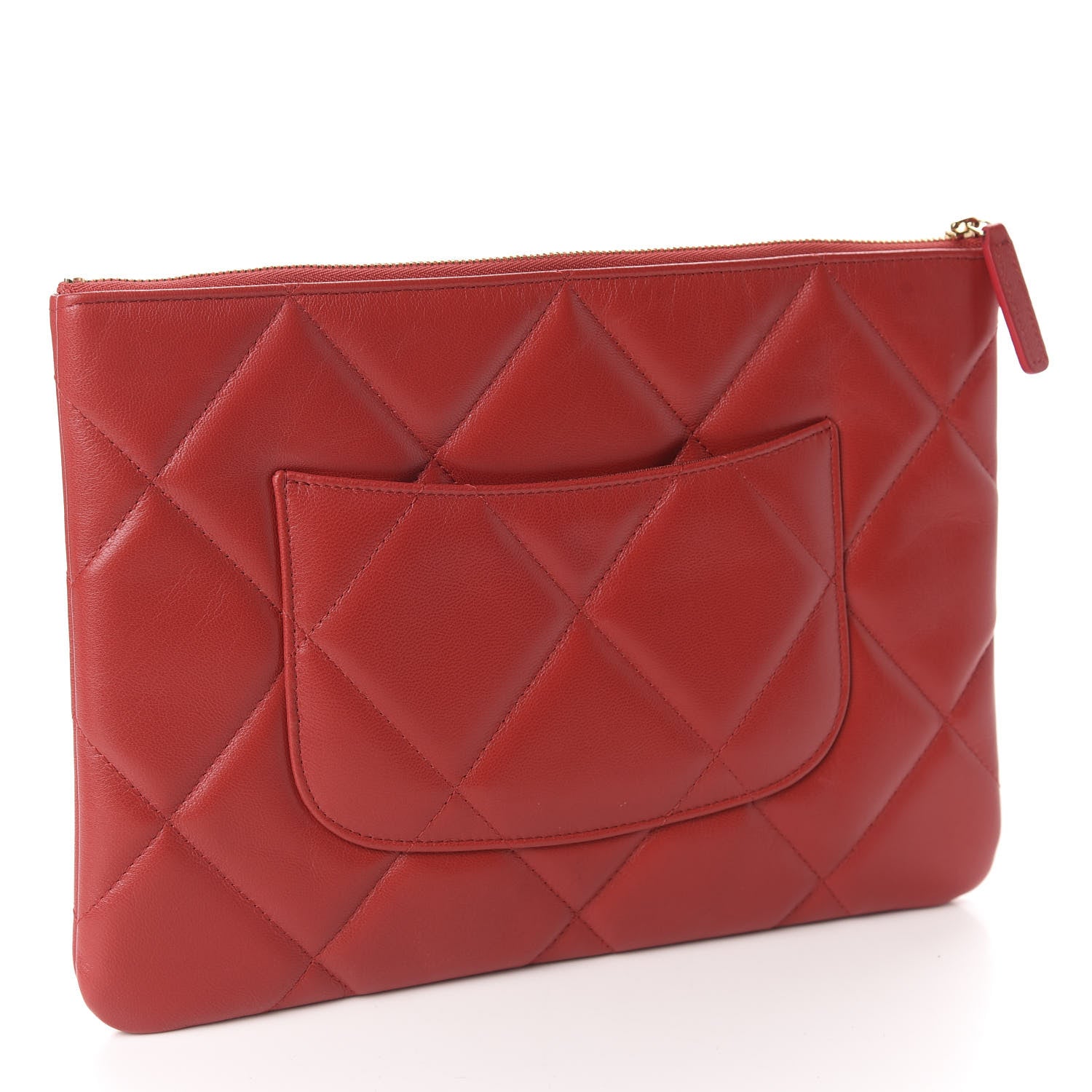 Chanel Goatskin Quilted Large 19 Cosmetic Case Red 3 of 8