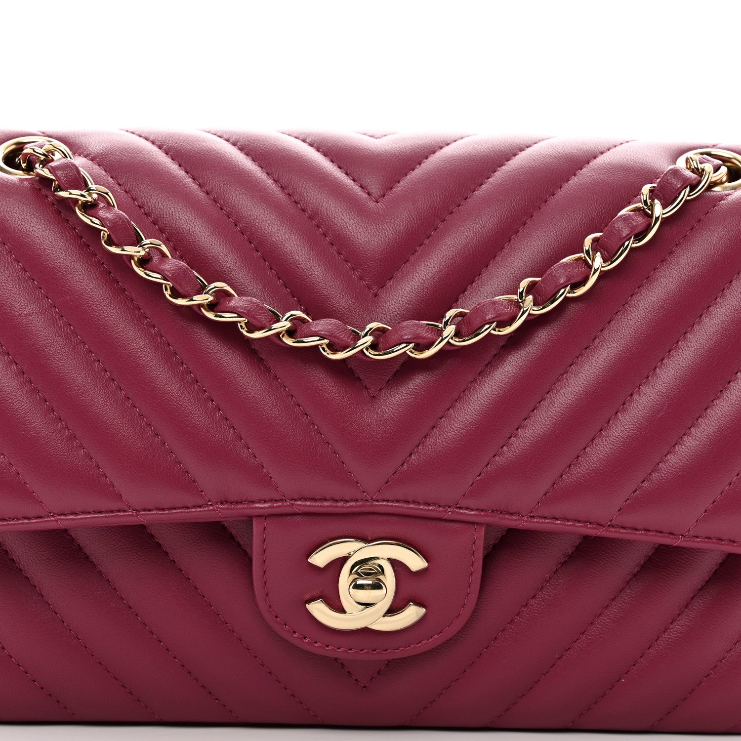 Chanel Lambskin Chevron Quilted Medium Double Flap Dark Pink 5 of 11