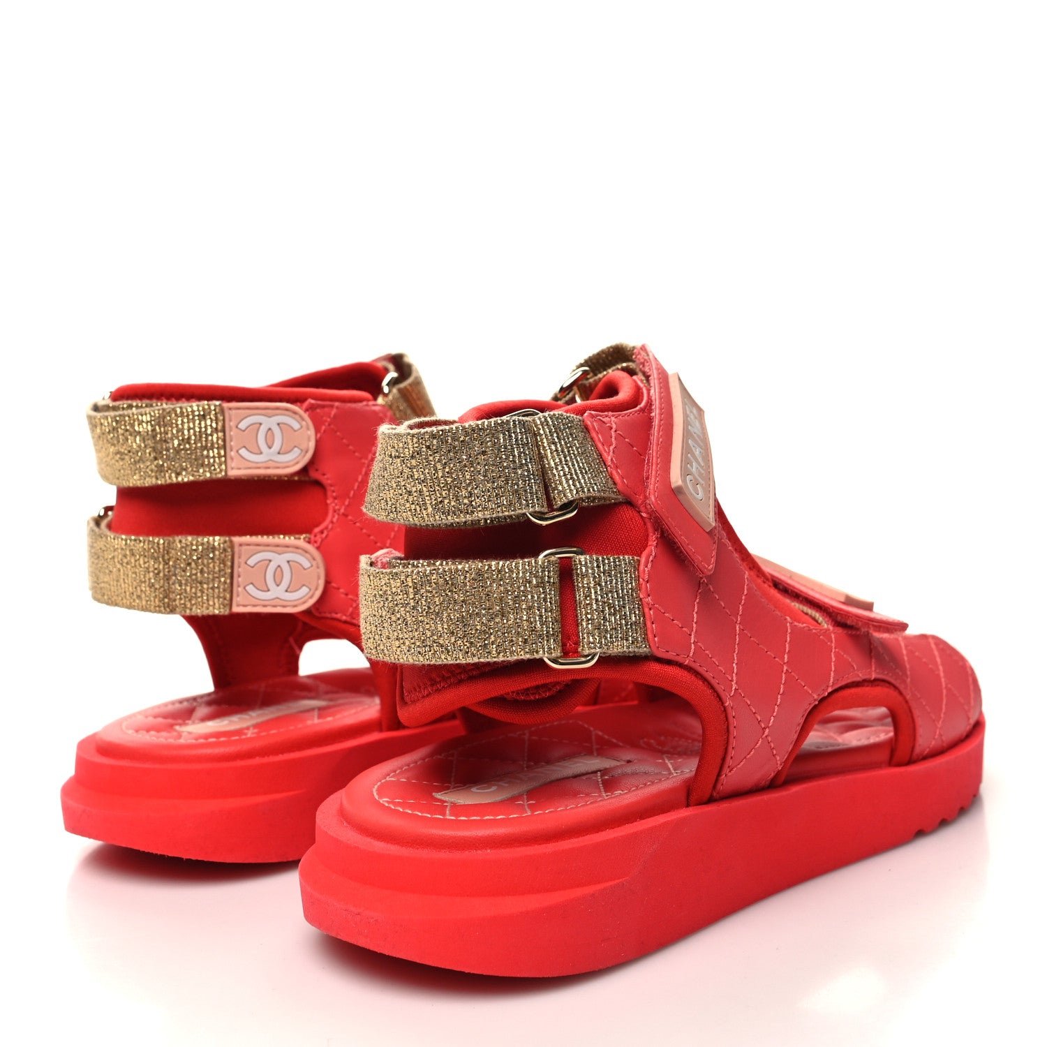 Chanel Goatskin Fabric Gladiator Sandals 38 Dark Red Light Pink 4 of 8
