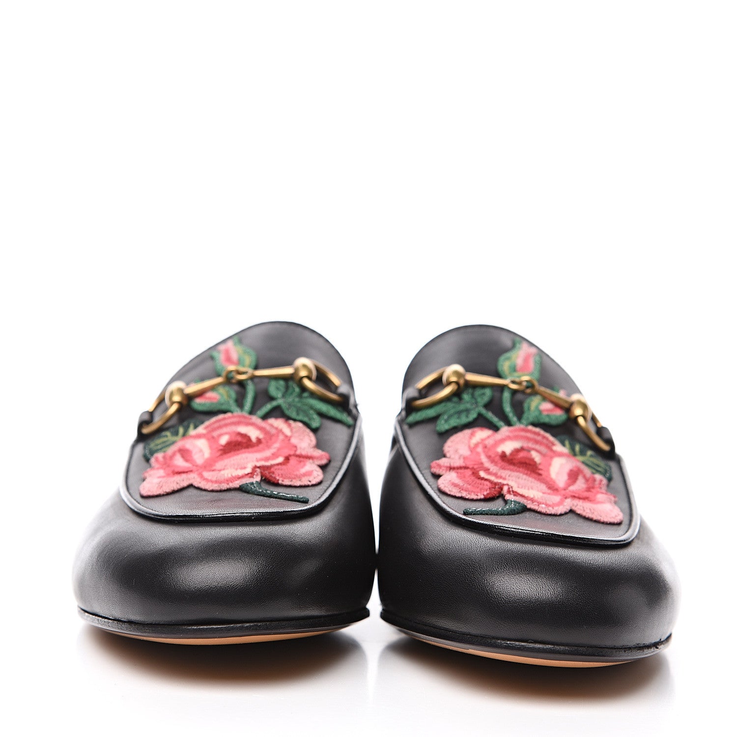 Gucci Calfskin Flower Embroidered Womens Princetown Slippers 38 Black 2 of 11