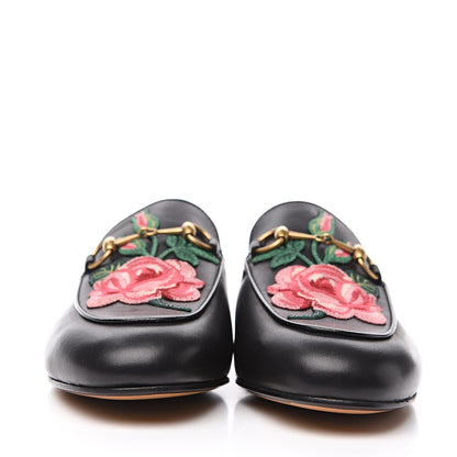 Gucci Calfskin Flower Embroidered Womens Princetown Slippers 38 Black 2 of 11