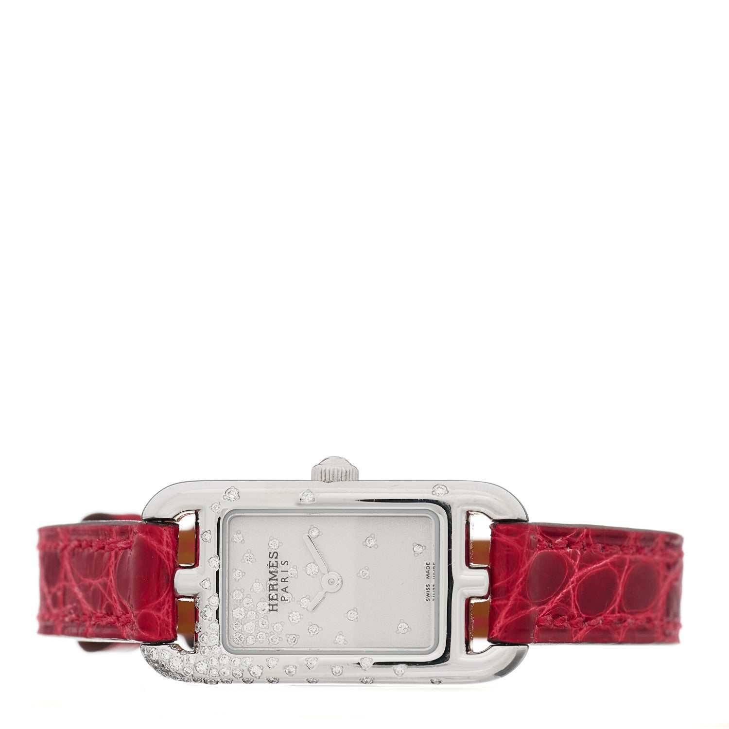 Hermes Stainless Steel Alligator Diamond 17mm Nantucket Jete De Diamants Quartz Watch Braise 3 of 5