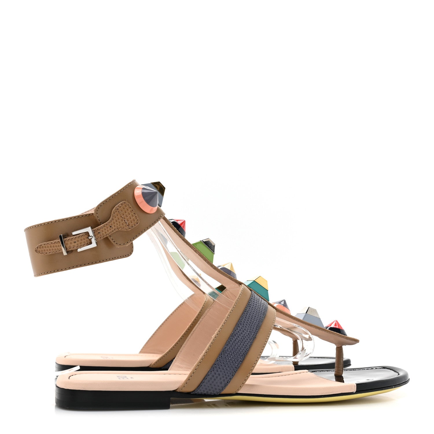 Fendi Calfskin Lizard Embossed Studded Sandals 38 Multicolor 4 of 8