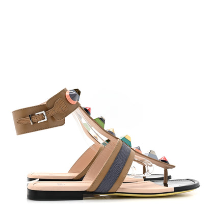 Fendi Calfskin Lizard Embossed Studded Sandals 38 Multicolor 4 of 8