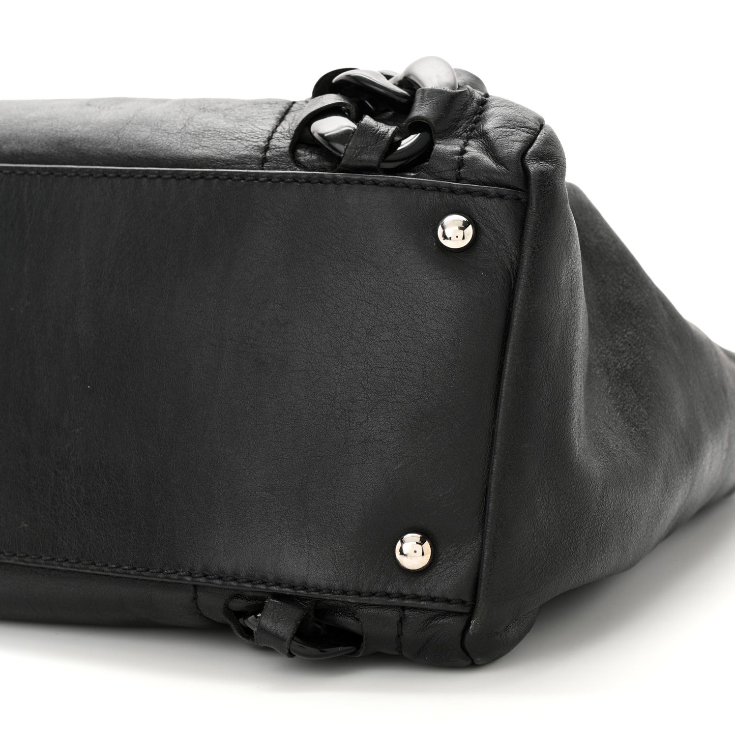 Calfskin Modern Chain Rhodoid East West Tote Black