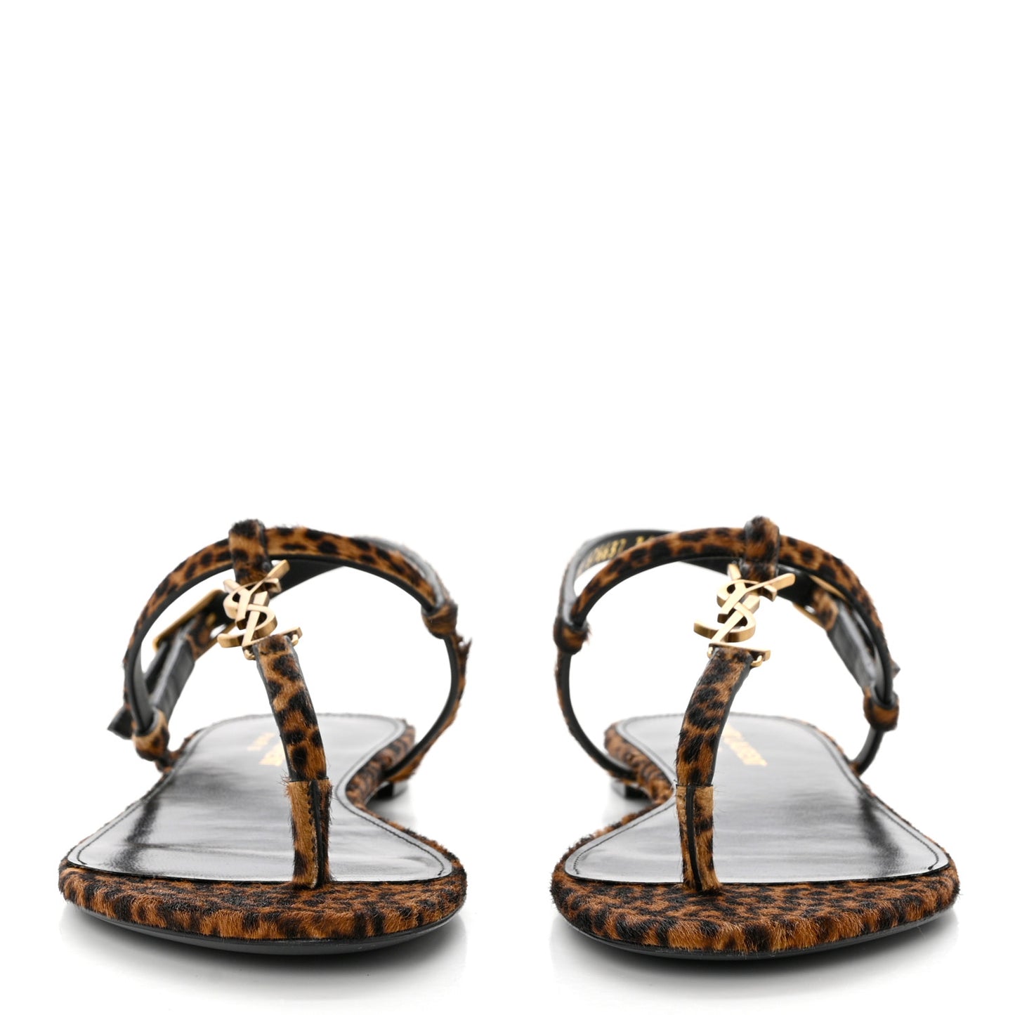 Pony Hair Leopard Print Cassandra Monogram Sandals 36.5 Naturale