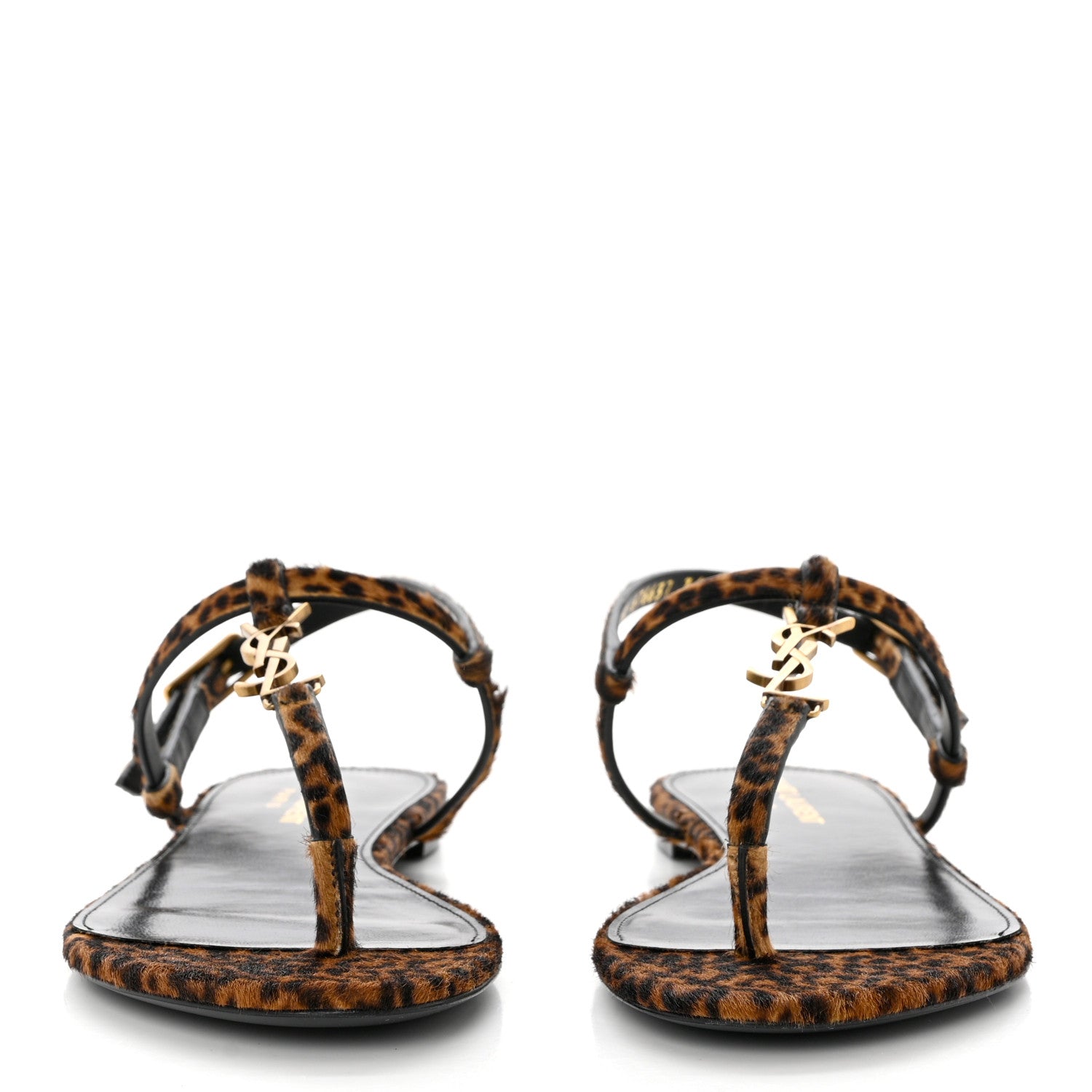 Saint Laurent Pony Hair Leopard Print Cassandra Monogram Sandals 36.5 Naturale 2 of 9