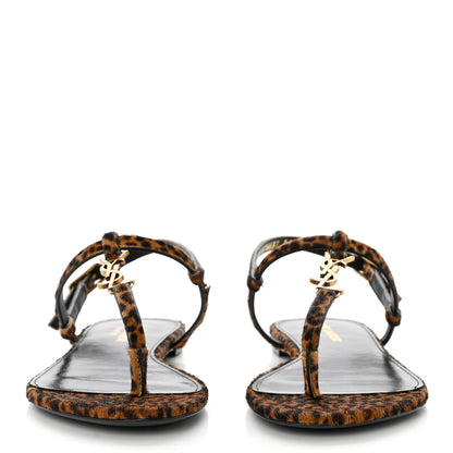 Saint Laurent Pony Hair Leopard Print Cassandra Monogram Sandals 36.5 Naturale 2 of 9