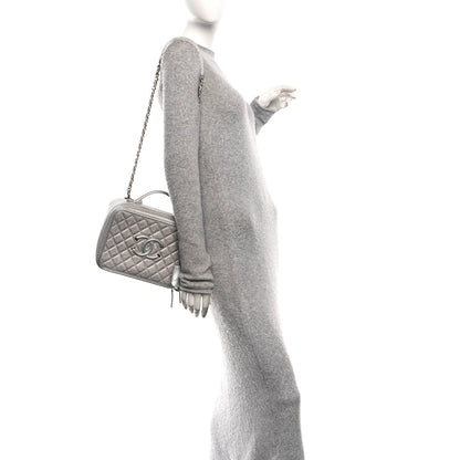 Chanel Metallic Caviar Quilted Large CC Filigree Vanity Case Silver 2 of 10