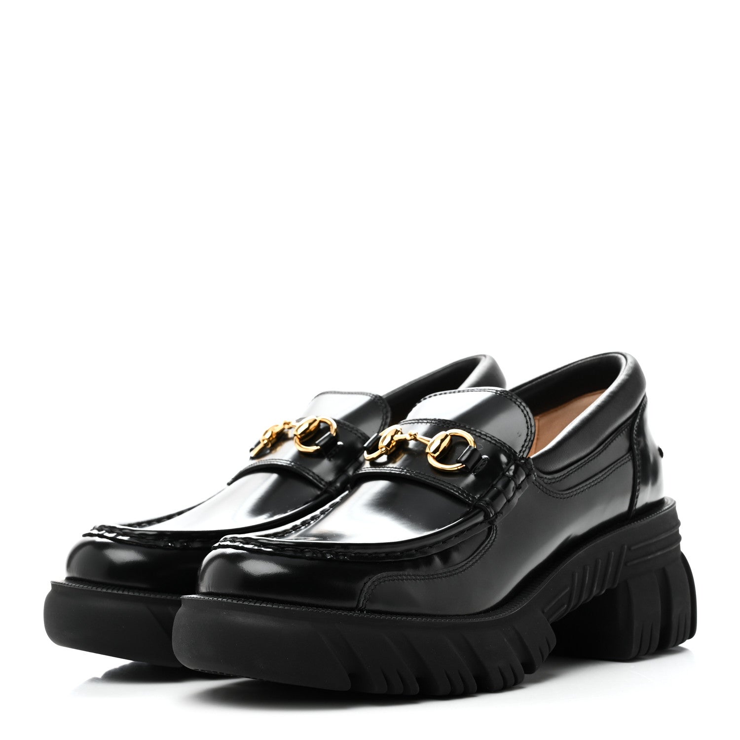 Gucci Magnum Calfskin Nappa Samoa Womens Horsebit Platform Chunky Lug Sole 40mm Loafers 40 Black 4 of 9
