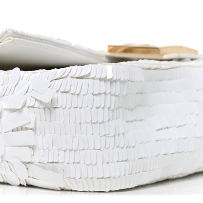 Fendi Sequin Paillettes Vitello Grace Sex and the City Baguette White 9 of 10