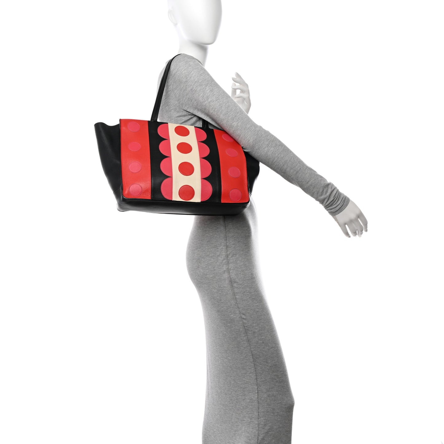 Calfskin Carmen Medium Tote Black Deep Rose