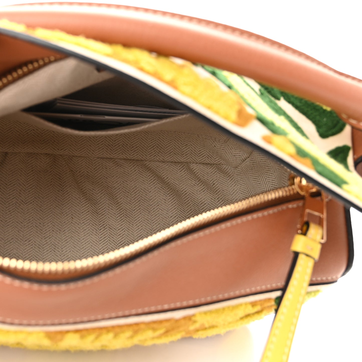 Calfskin Embroidered Floral Small Puzzle Bag Tan Yellow