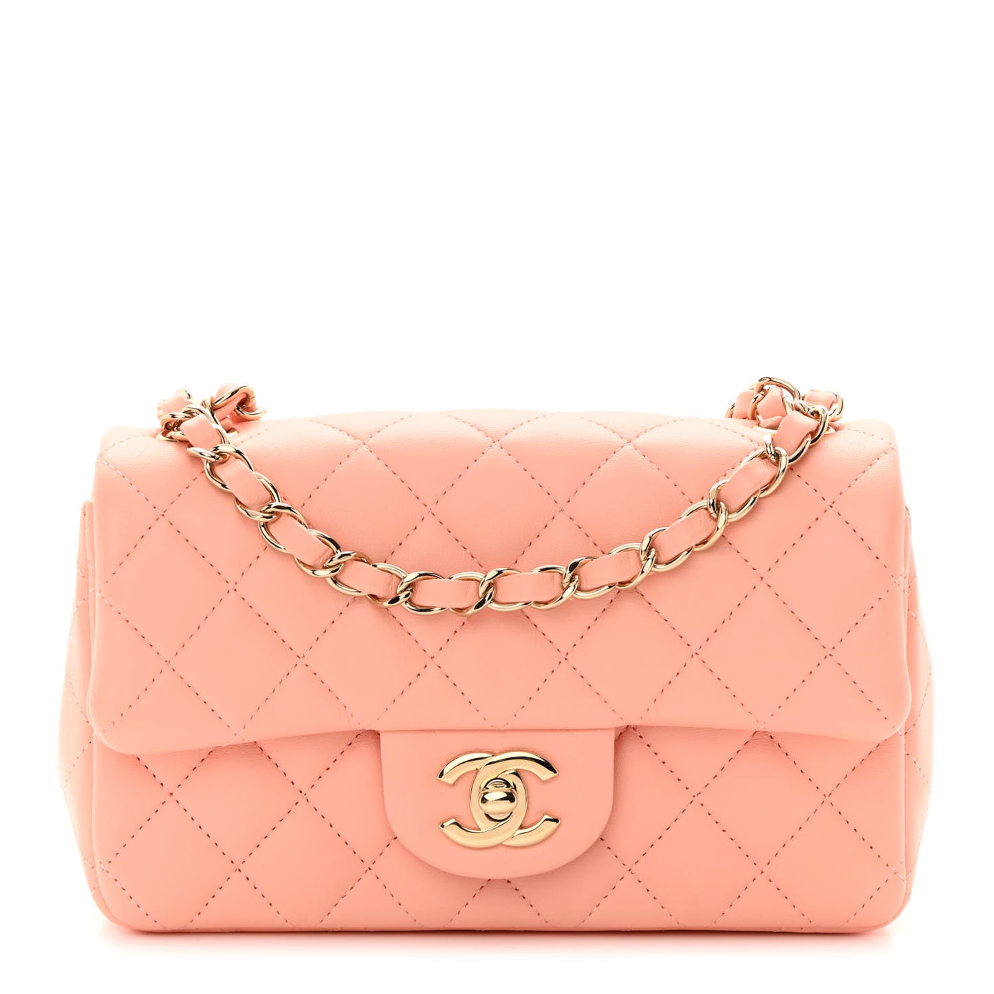 Lambskin Quilted Mini Rectangular Flap Light Pink