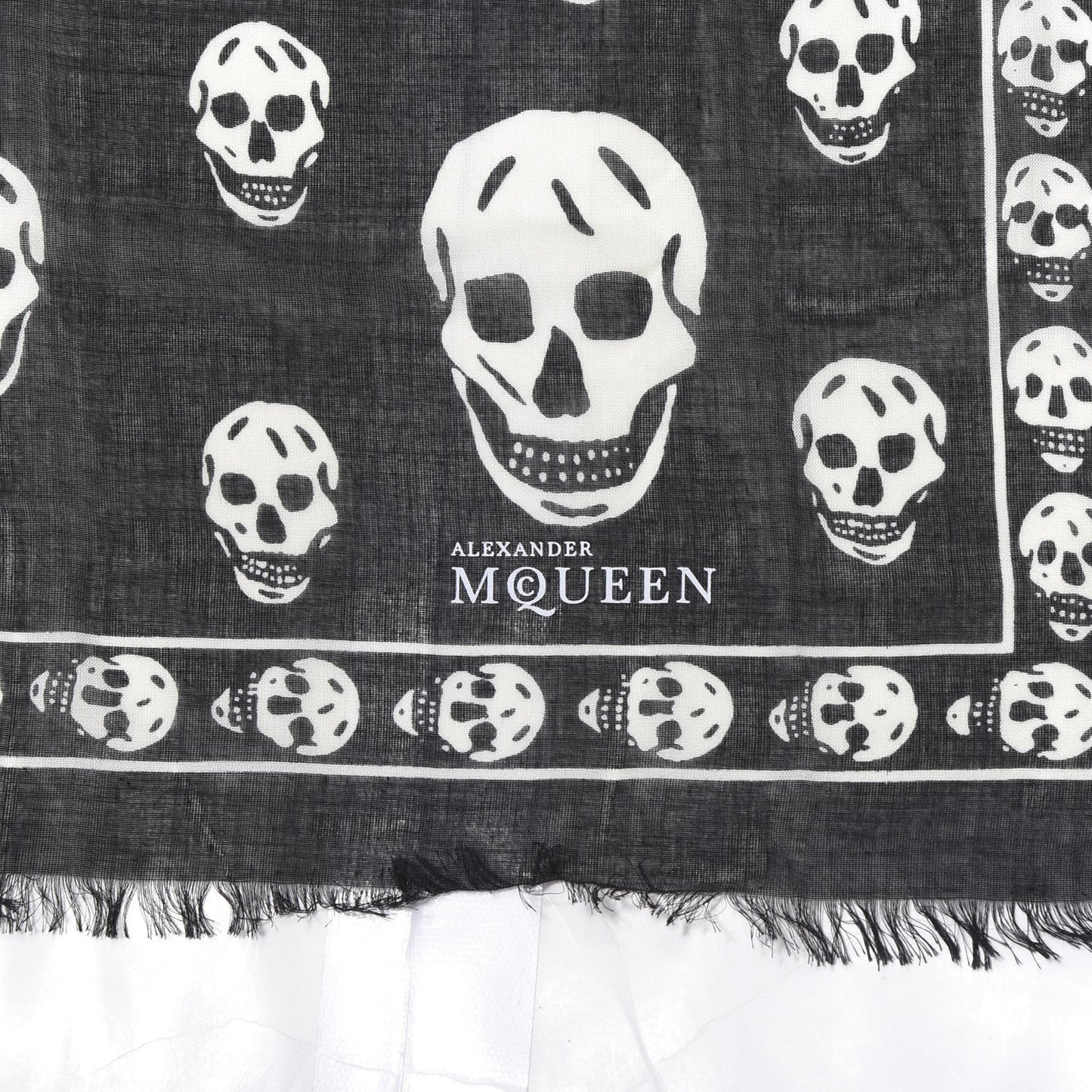 Silk Chiffon Skull Scarf Black White