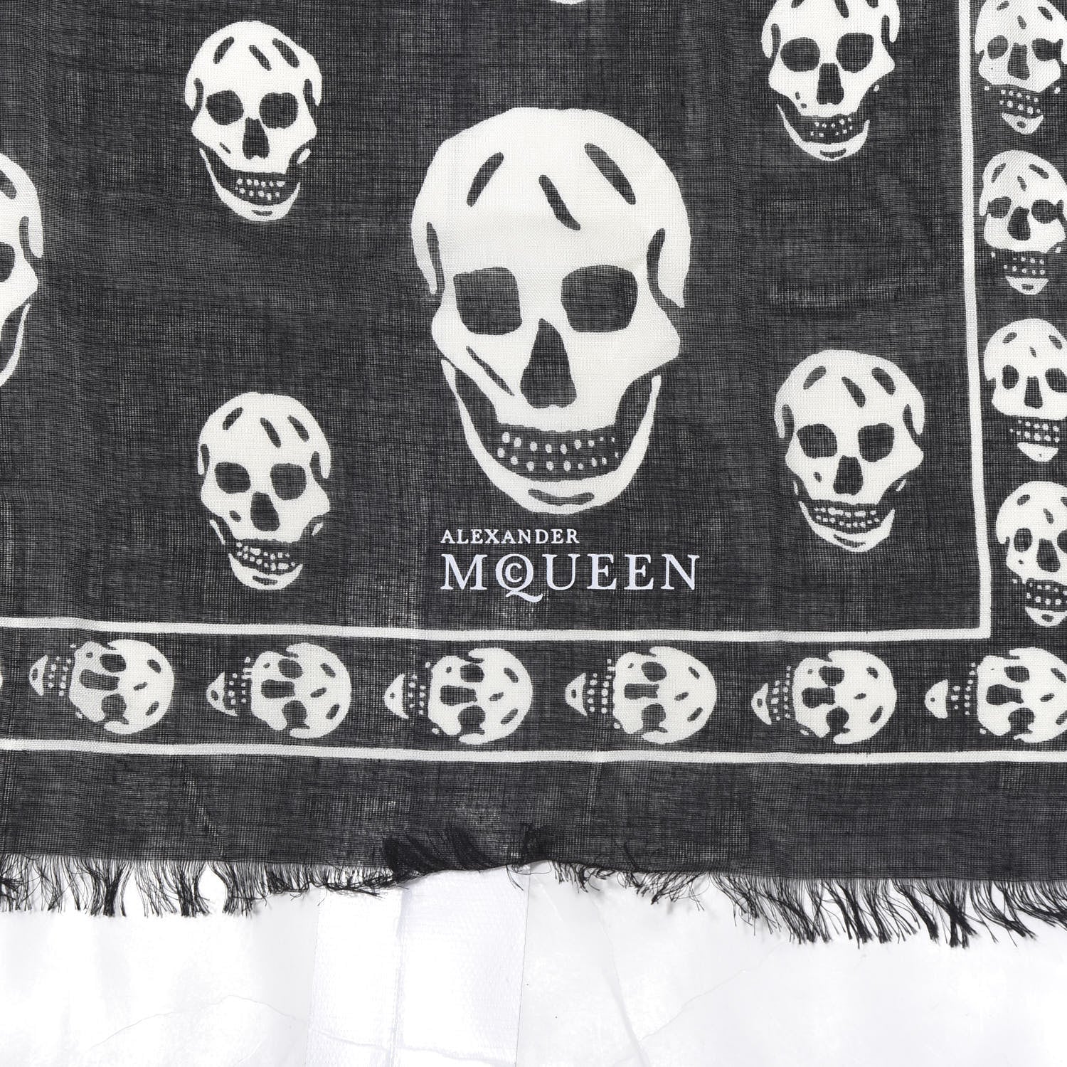 Alexander McQueen Silk Chiffon Skull Scarf Black White 3 of 4