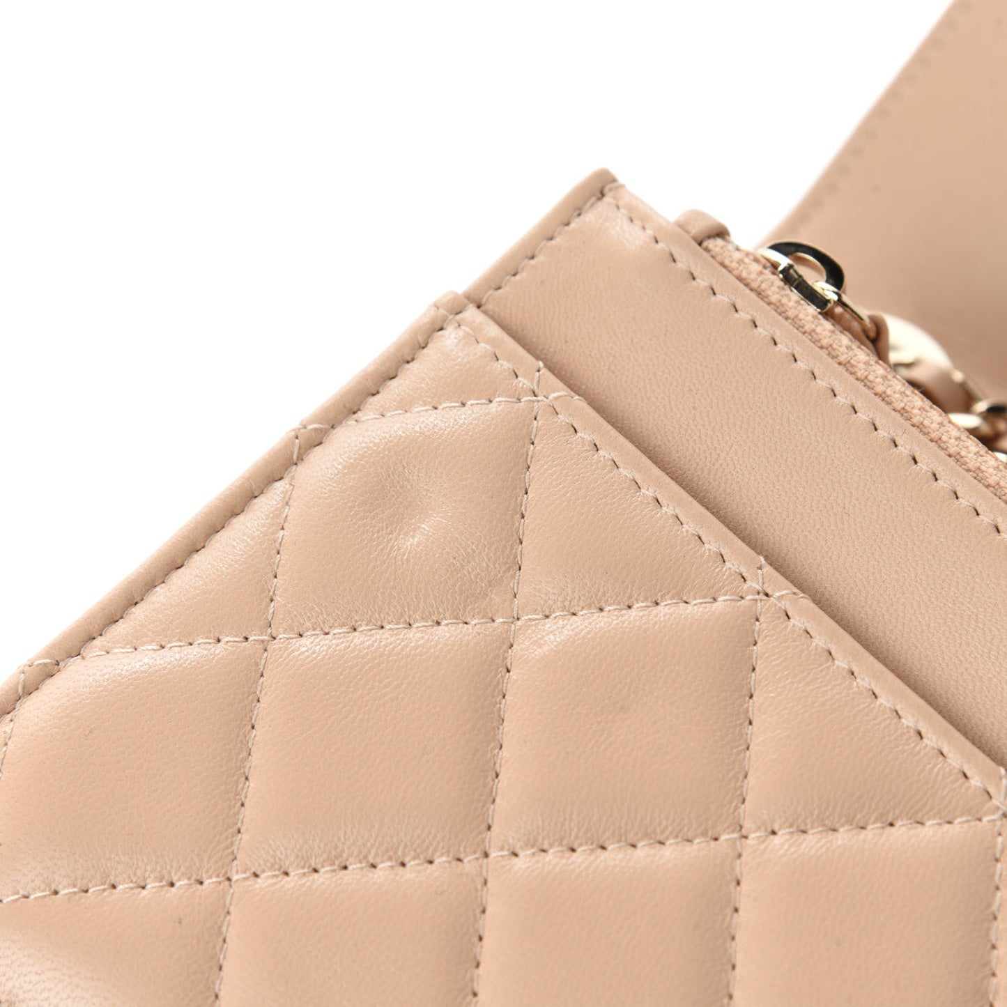 Lambskin Quilted Trendy CC Wallet On Chain WOC Beige