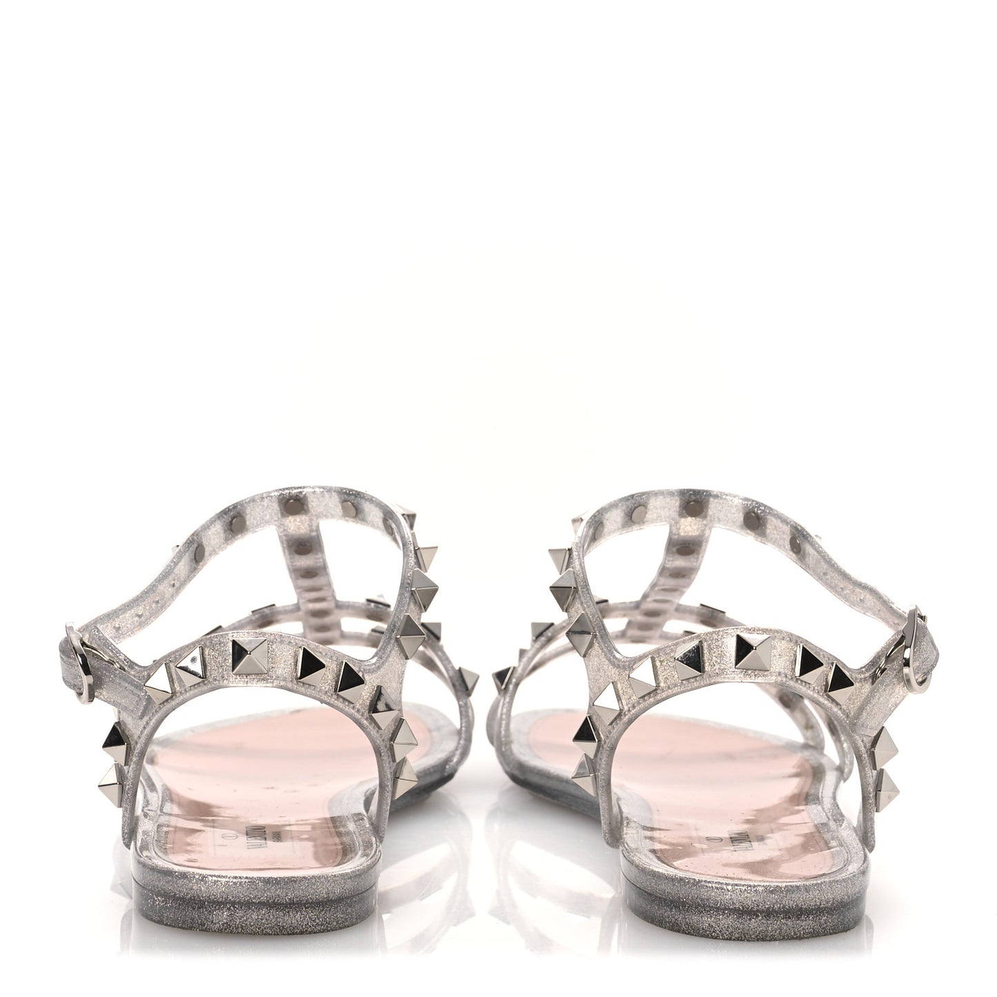PVC Jelly Glitter Rockstud Caged Sandals 38 SIlver