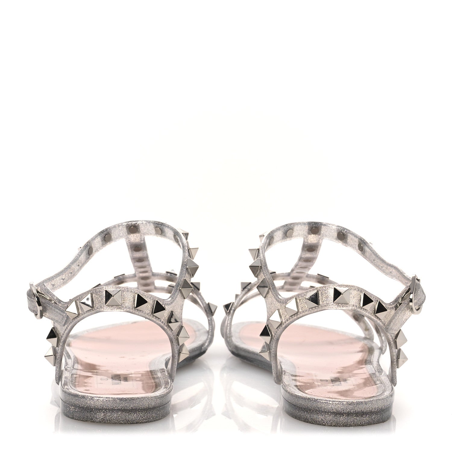 Valentino Garavani PVC Jelly Glitter Rockstud Caged Sandals 38 SIlver 6 of 12