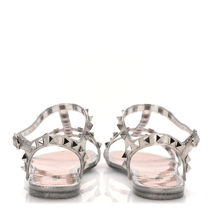 Valentino Garavani PVC Jelly Glitter Rockstud Caged Sandals 38 SIlver 6 of 12