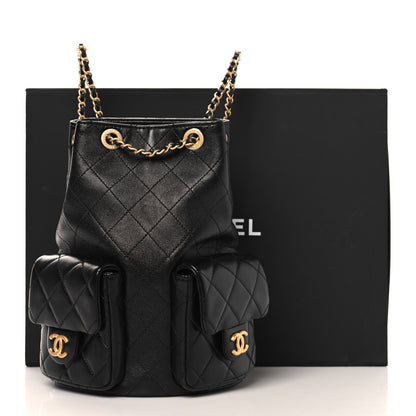 Chanel Shiny Lambskin Quilted Double Pocket Backpack Black 11 of 11