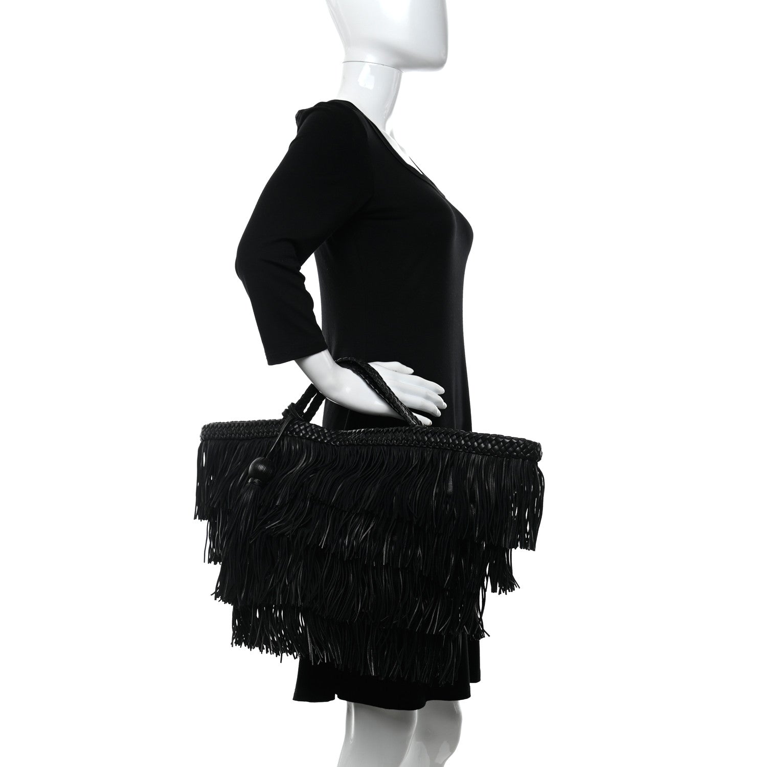 Saint Laurent Calfskin Panier Fringe Tote Black 2 of 9