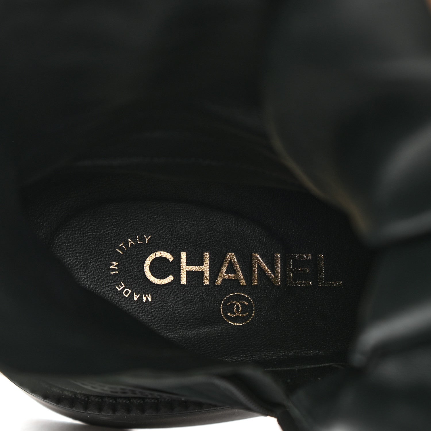 Chanel Nylon Suede Patent Calfskin Womens CC Lace Up Boots 40 Dark Green Black 7 of 9