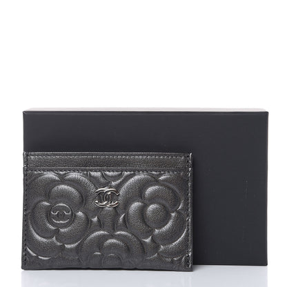 Chanel Goatskin Camellia Embossed Card Holder Wallet Grey 9 of 9