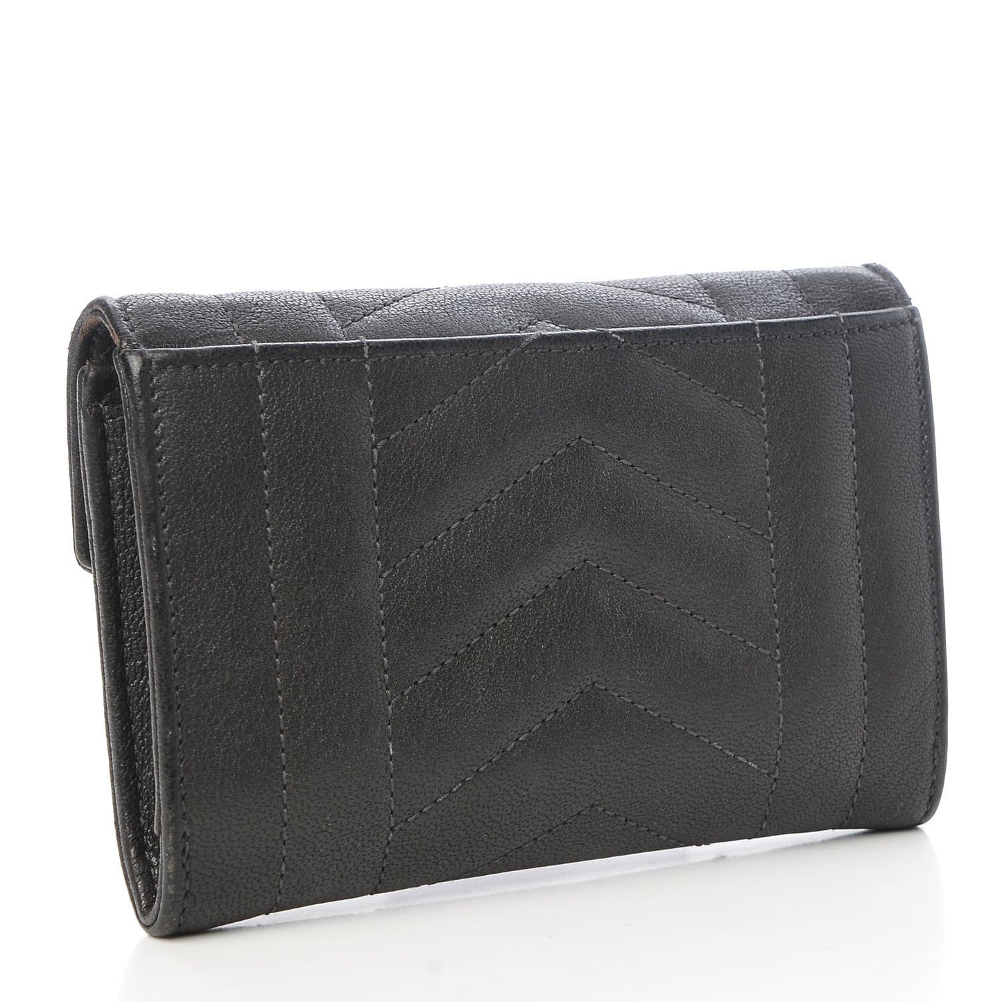 Lambskin Mixed Matelasse Chevron Small Monogram Envelope Wallet Coal