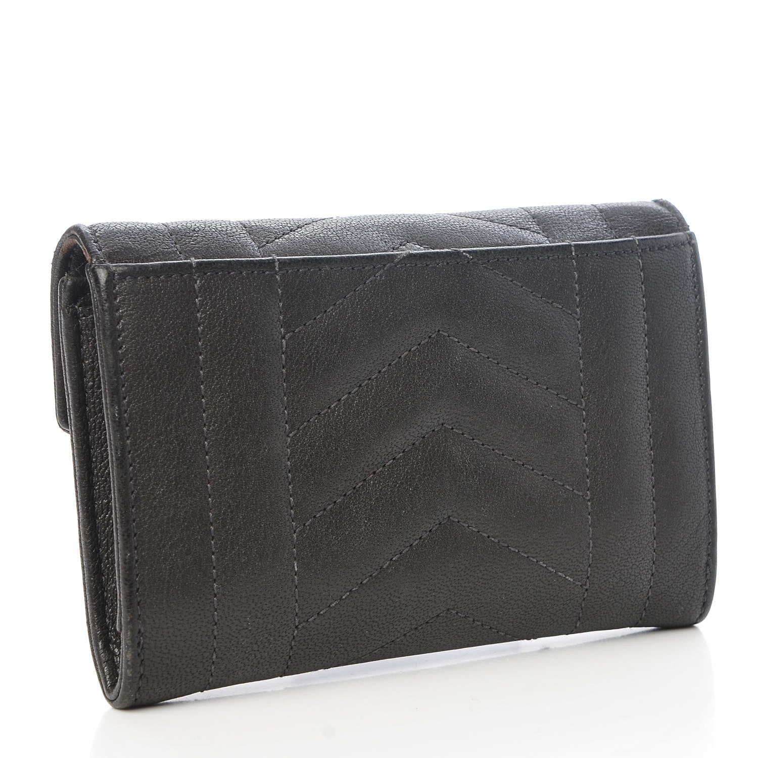 Saint Laurent Lambskin Mixed Matelasse Chevron Small Monogram Envelope Wallet Coal 3 of 8