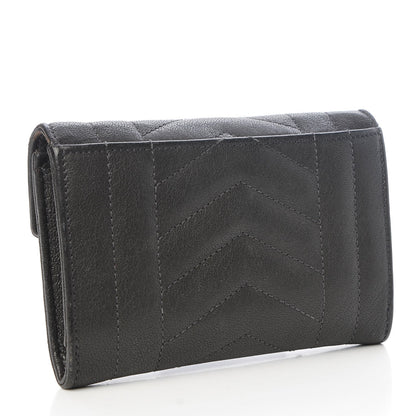 Saint Laurent Lambskin Mixed Matelasse Chevron Small Monogram Envelope Wallet Coal 3 of 8