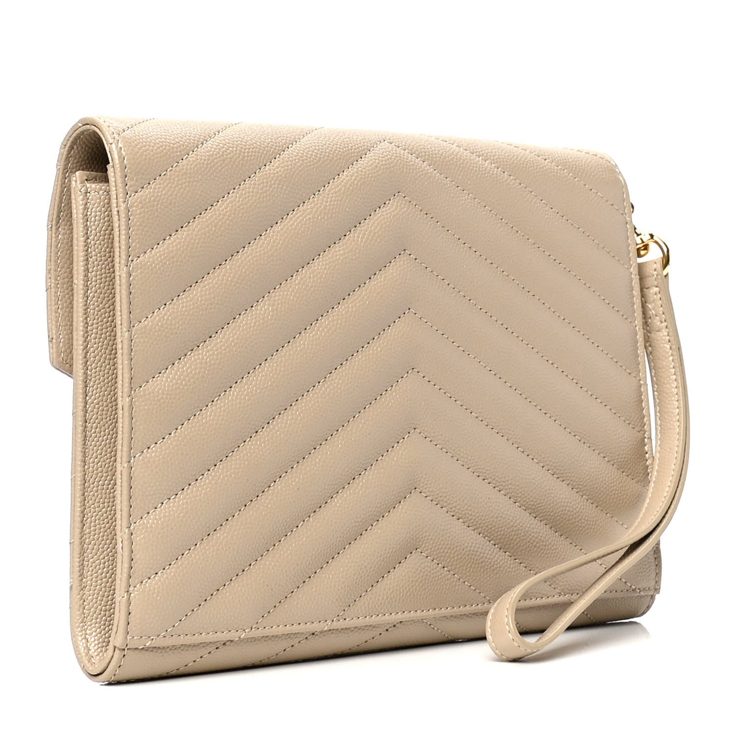 Grain De Poudre Matelasse Chevron Monogram Envelope Clutch Sea Salt