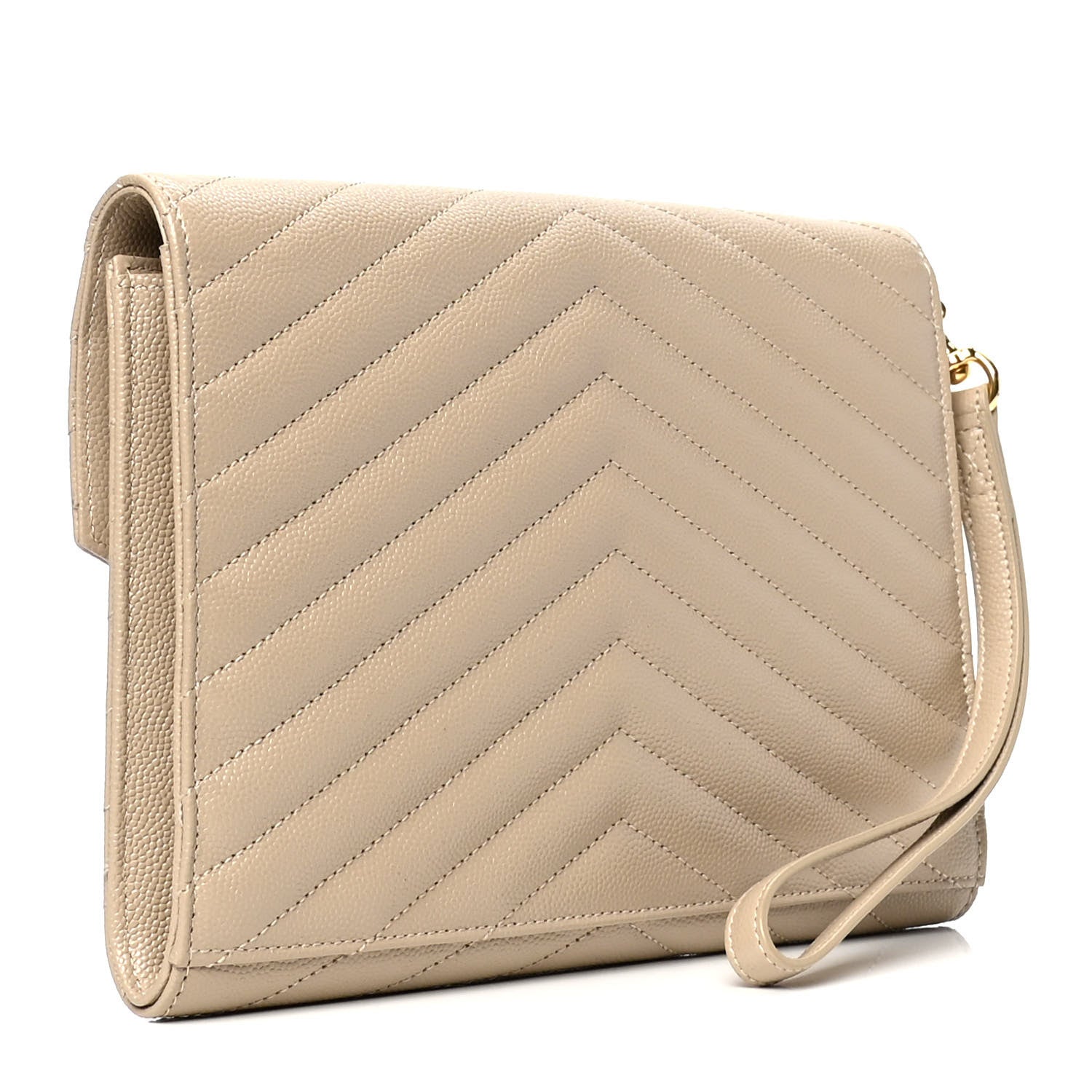 Saint Laurent Grain De Poudre Matelasse Chevron Monogram Envelope Clutch Sea Salt 2 of 4