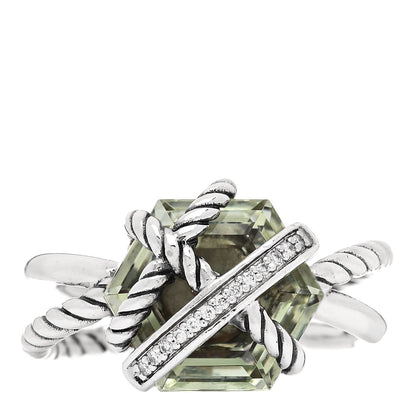 David Yurman Sterling Silver Diamond Prasiolite 10mm Cable Wrap Ring 52 6 1 of 5