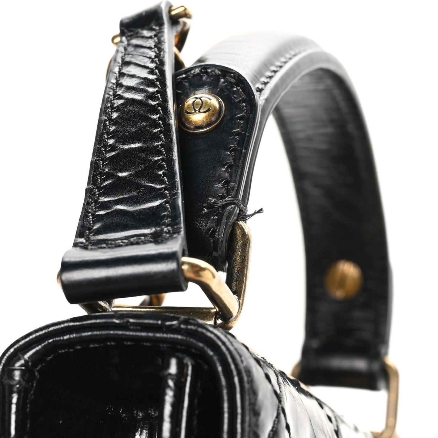 Glazed Crumpled Calfskin Quilted Mini Rita Top Handle Flap Black