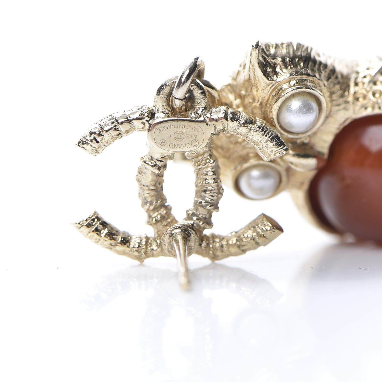 Chanel Resin Pearl CC Owl Earring Gold Orange 4 of 4