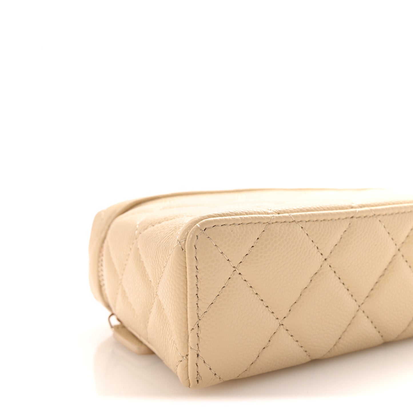Caviar Quilted Top Handle Slim Vanity With Chain Beige