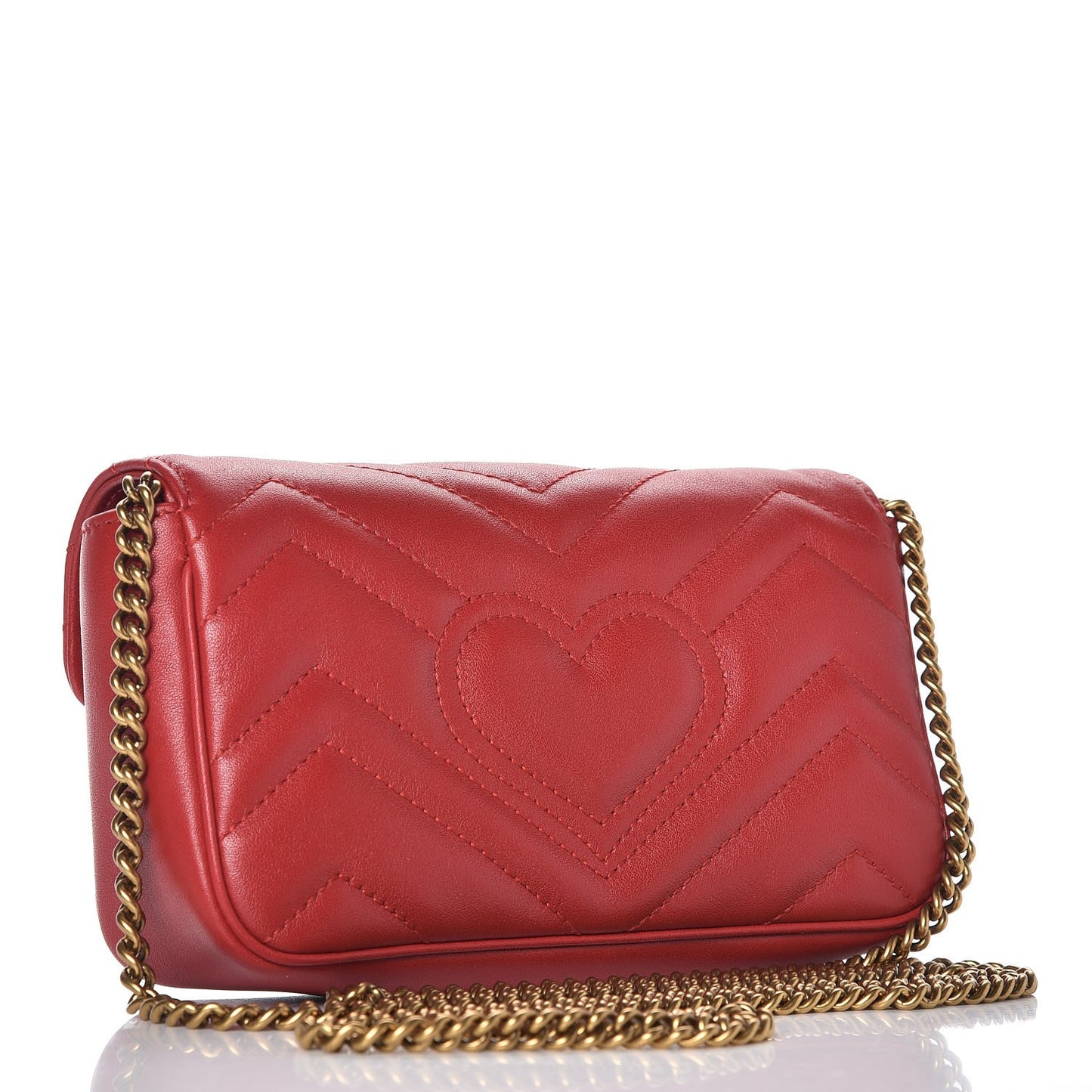 Calfskin Matelasse Super Mini GG Marmont Shoulder Bag Hibiscus Red