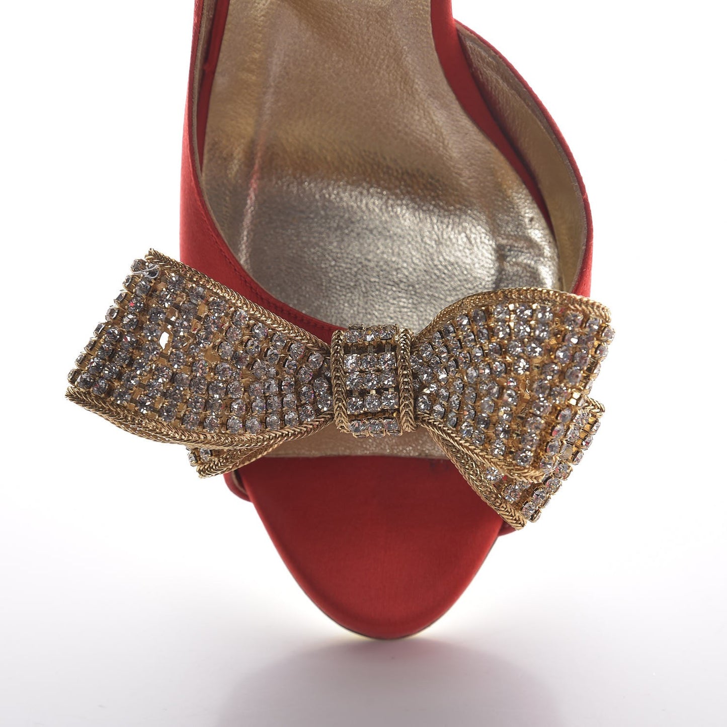 Satin Crystal Couture Bow Peep Toe d'Orsay High Heel Pumps 38 Red