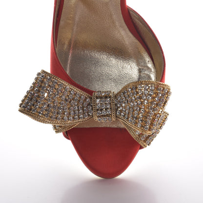 Valentino Garavani Satin Crystal Couture Bow Peep Toe d'Orsay High Heel Pumps 38 Red 5 of 11